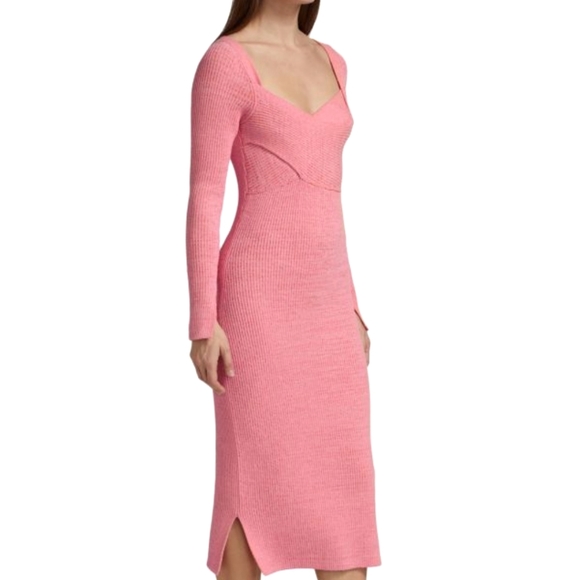 3.1 PHILLIP LIM Double Face Crossbody Sweater Midi Dress Pink - Picture 8 of 14